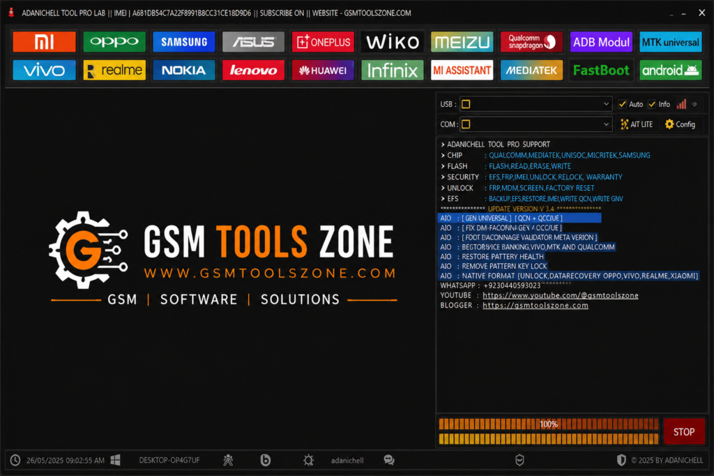 Adanichell Tool Pro Lab interface with GSM Tools Zone branding