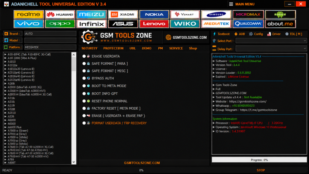 Adanichell Tool v3.4 Universal Edition GSM Tools Zone interface
