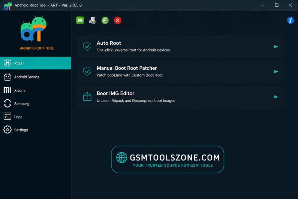 Android Root Tool ART 2.0.5.0 interface for rooting Android devices