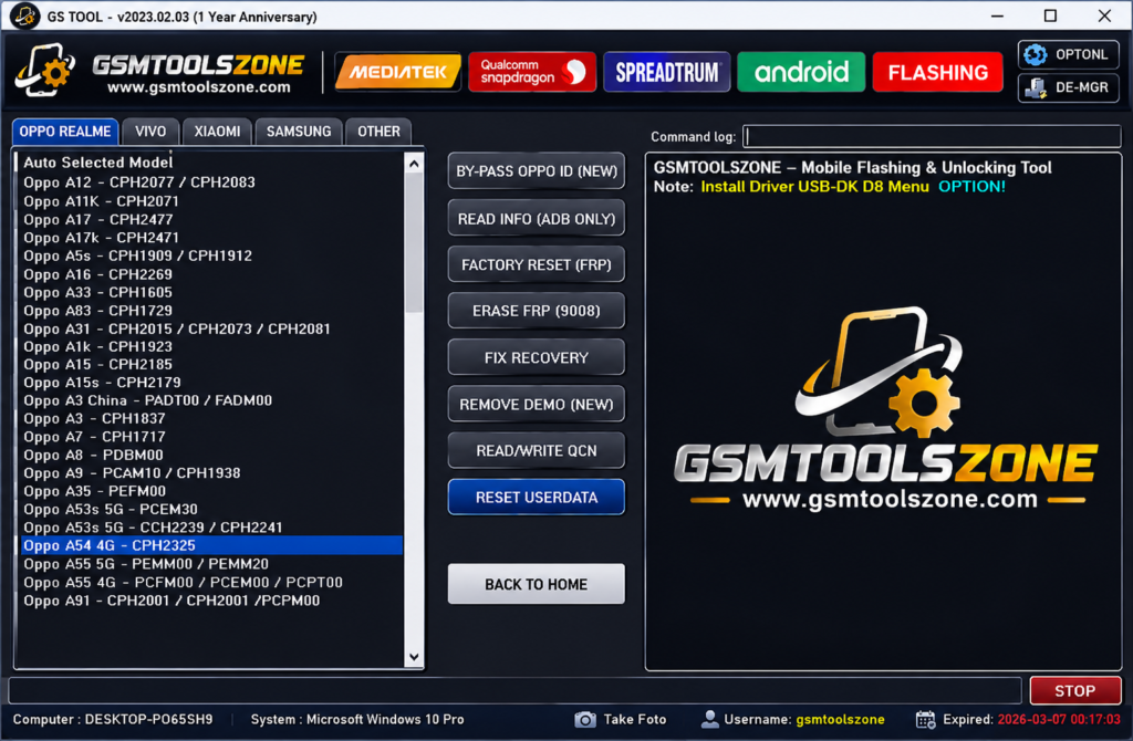 GS Tool v2023.02.03 Oppo Realme mobile flashing and service interface
