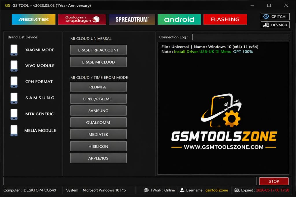 GS Tool universal mobile flashing and service software interface