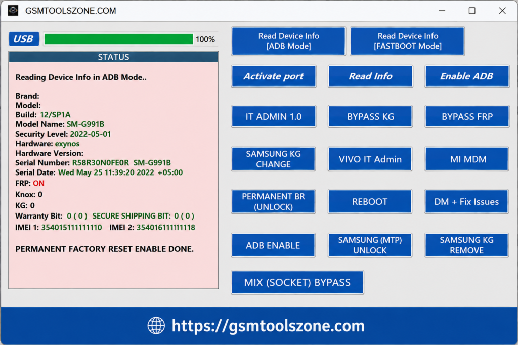 GSM Tools Zone ADB FRP and Fastboot mobile servicing tool GSM RK Tool v1.1 interface