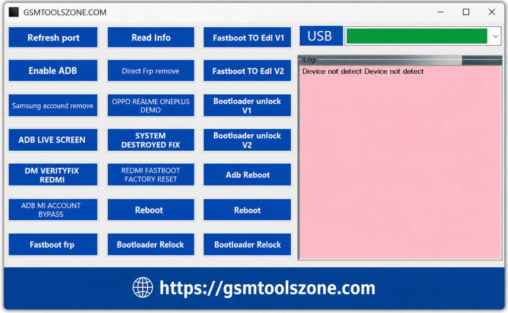 GSM Tools Zone Fastboot FRP and ADB mobile repair tool interface