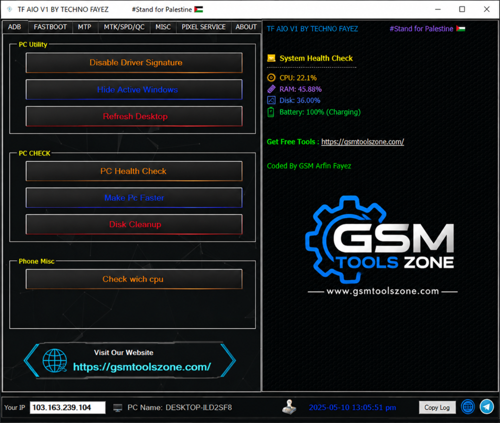 TF AIO Tool V1 PC utility interface by GSM Tools Zone