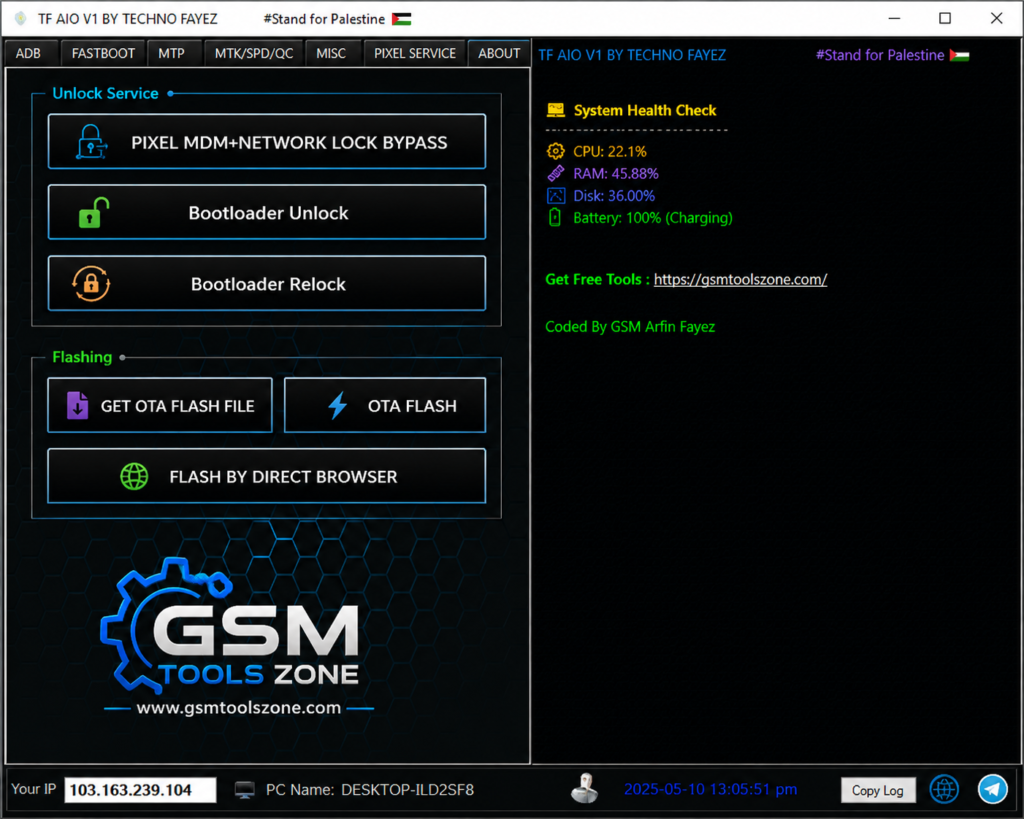 TF AIO unlock and flashing tool interface by GSM Tools Zone