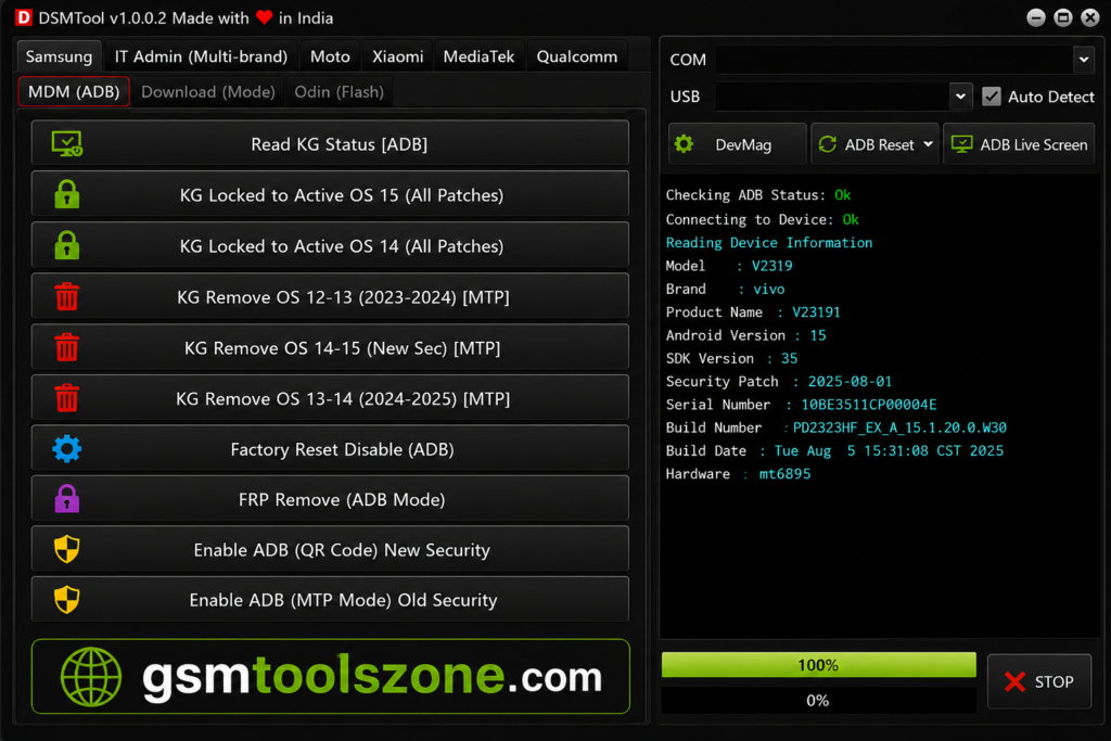 SSM Tool V1.0.0.3 ADB FRP and KG tool interface