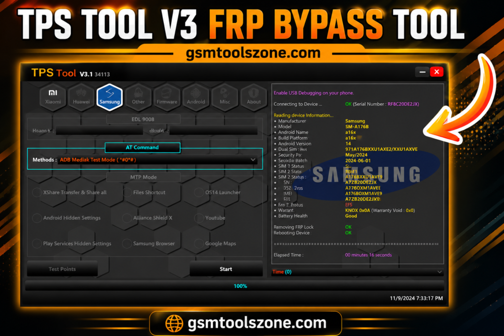 TPS Tool V3 FRP bypass tool for Samsung Android devices