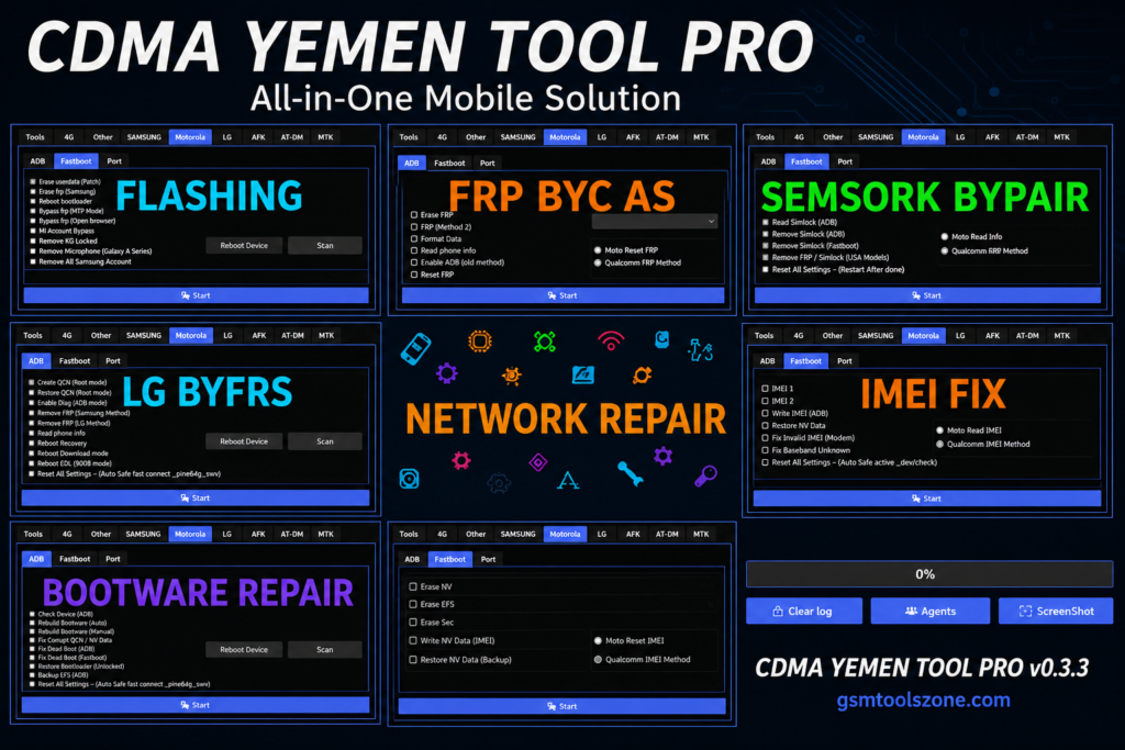 CDMA Yemen Tool Pro v0.3.3 mobile repair tool logo with gsmtoolszone.com