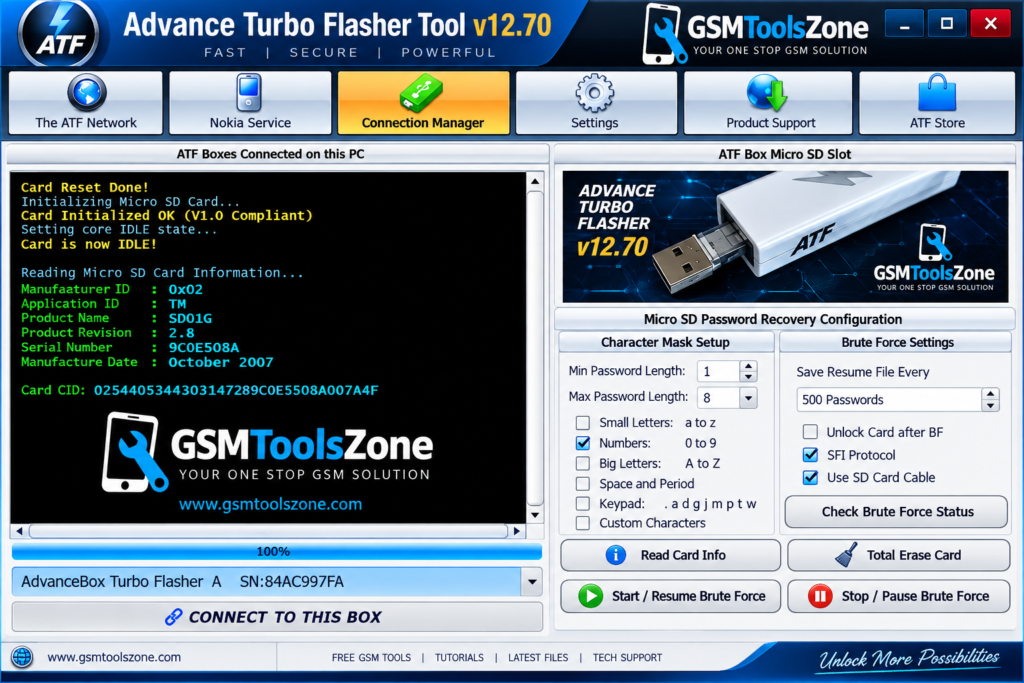 Advance Turbo Flasher Tool v12.70 Micro SD interface