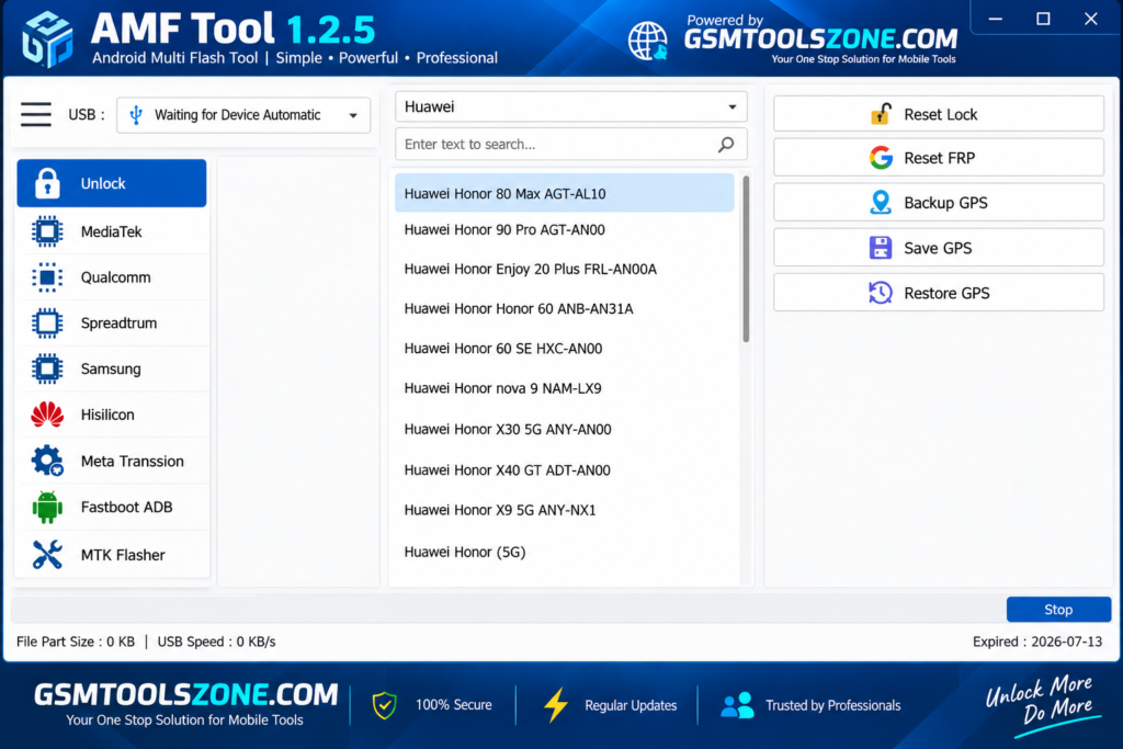 AMF Tool v1.2.5 Huawei unlock and repair interface