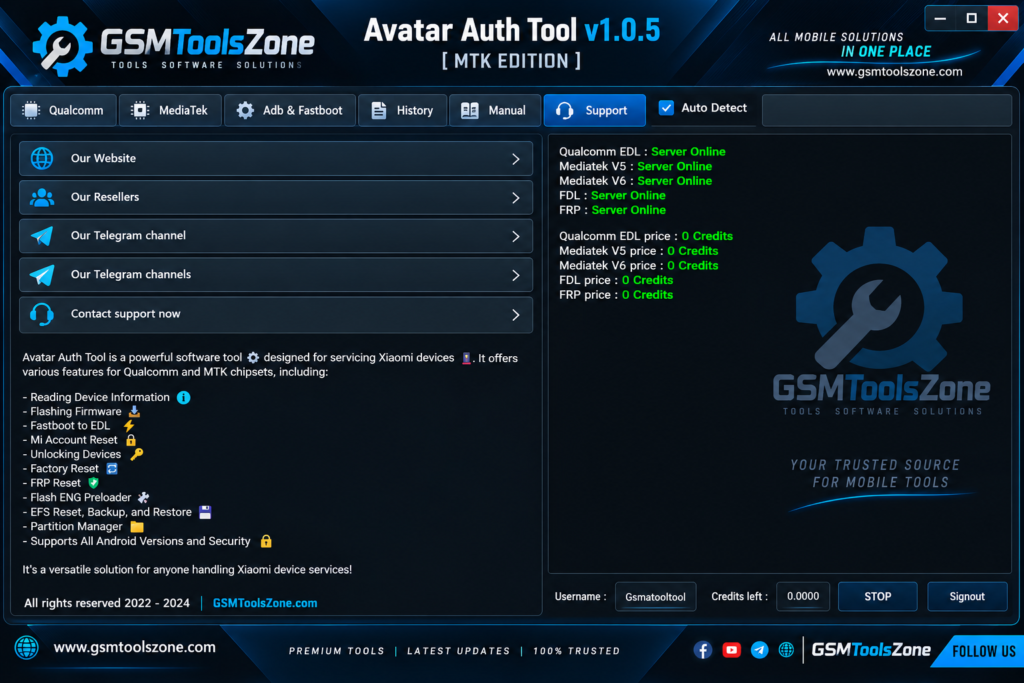 Avatar Auth Tool logo with GSMToolsZone branding