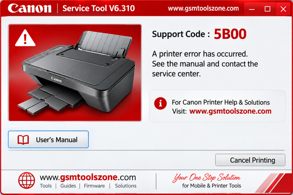 Canon Service Tool V6.310 showing 5B00 printer error code