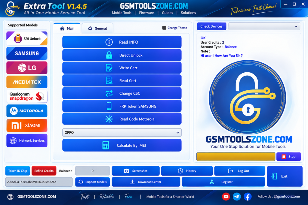 Extra Tool V1.4.5 mobile service software interface