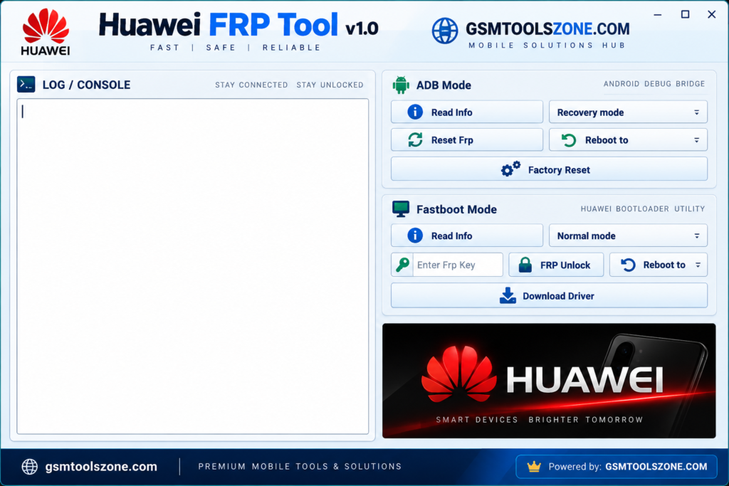 Huawei FRP Tool v1.0 ADB and Fastboot interface by GSMTOOLSZONE
