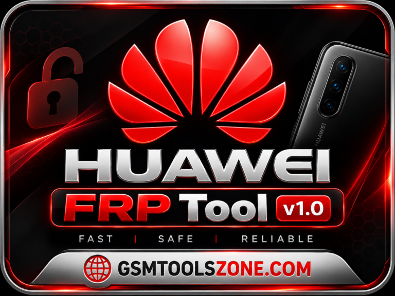 Huawei FRP Tool v1.0 logo with GSMTOOLSZONE.com branding