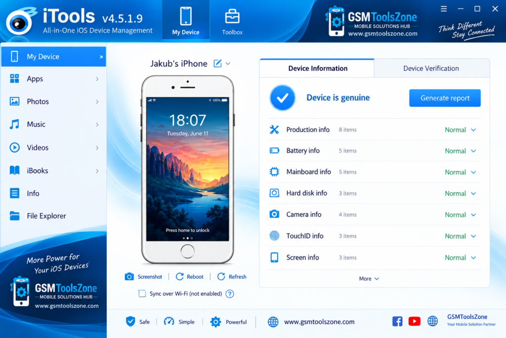 iTools v4.5.1.9 device information interface for iPhone