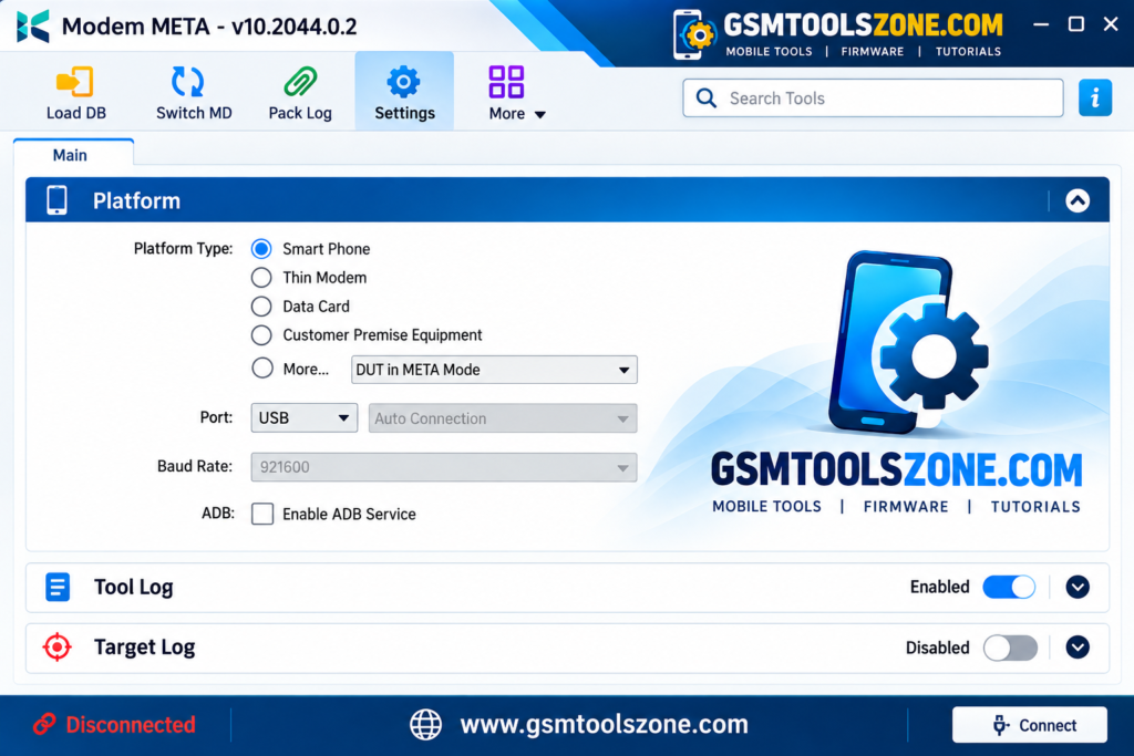 Modem Meta Tool v10.2044.0.02 interface by GSMToolsZone