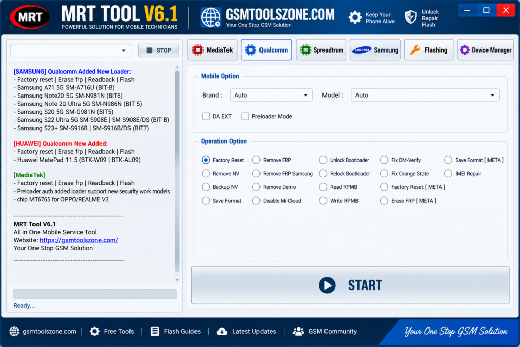 MRT Tool V6.1 Samsung and MediaTek flashing interface