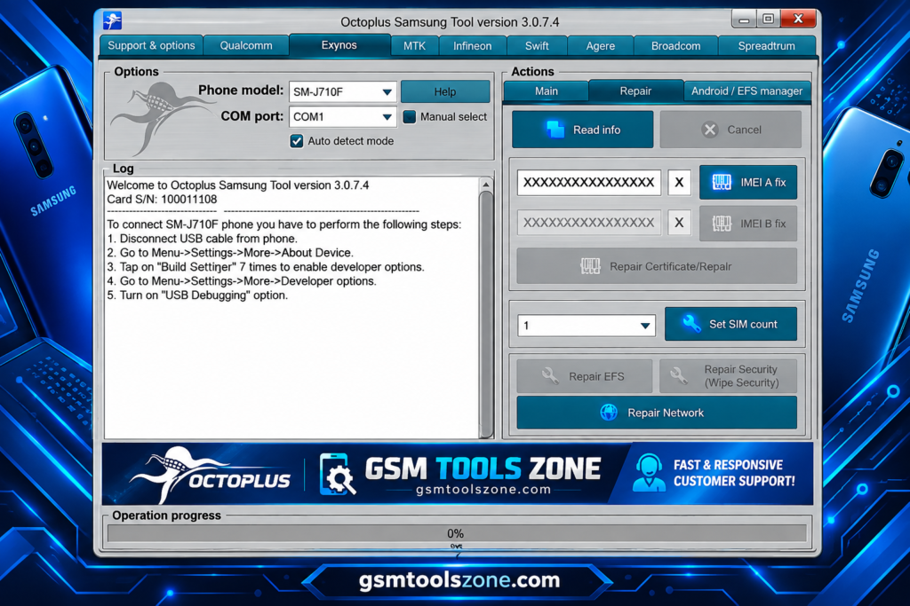 Octoplus Medusa Pro software interface with USB repair tools
