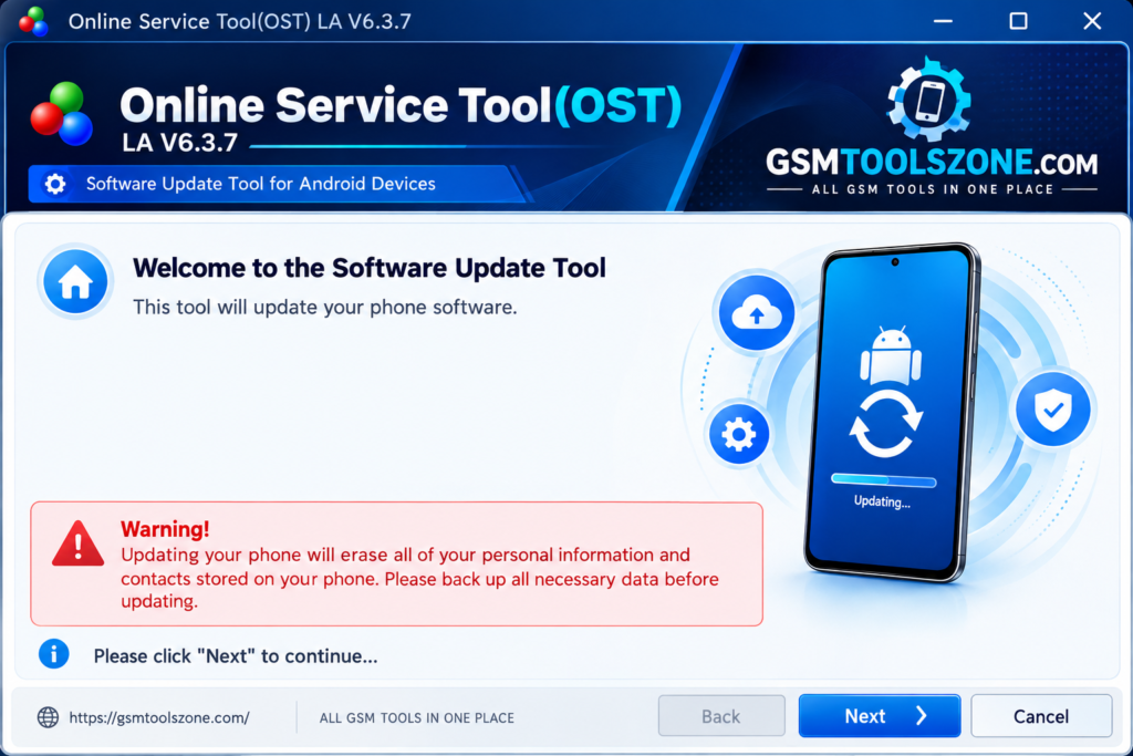 OST Tool V6.3.7 software update interface for Android devices