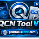 QCN Tool V1 logo with QCN backup restore edit and IMEI repair