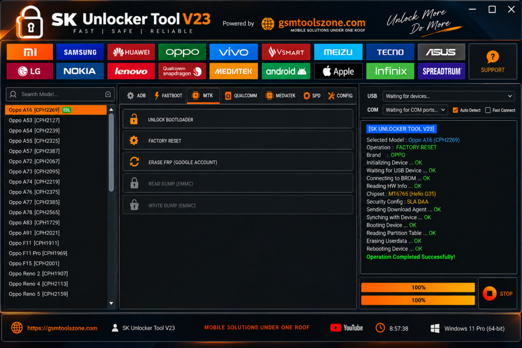 SK Unlocker Tool V23 MTK interface for mobile servicing