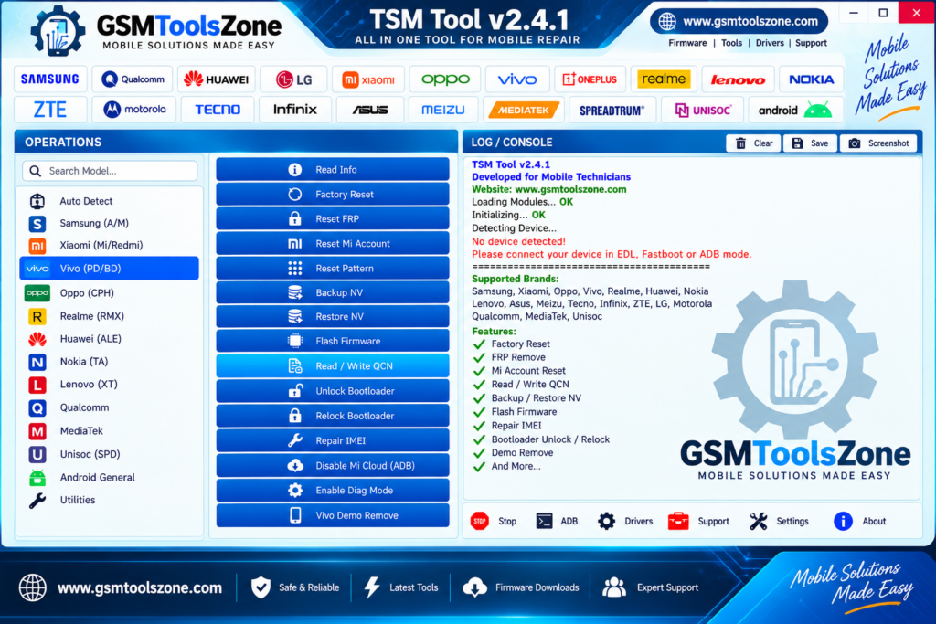 TSM Tool v2.4.1 interface by GSMToolsZone
