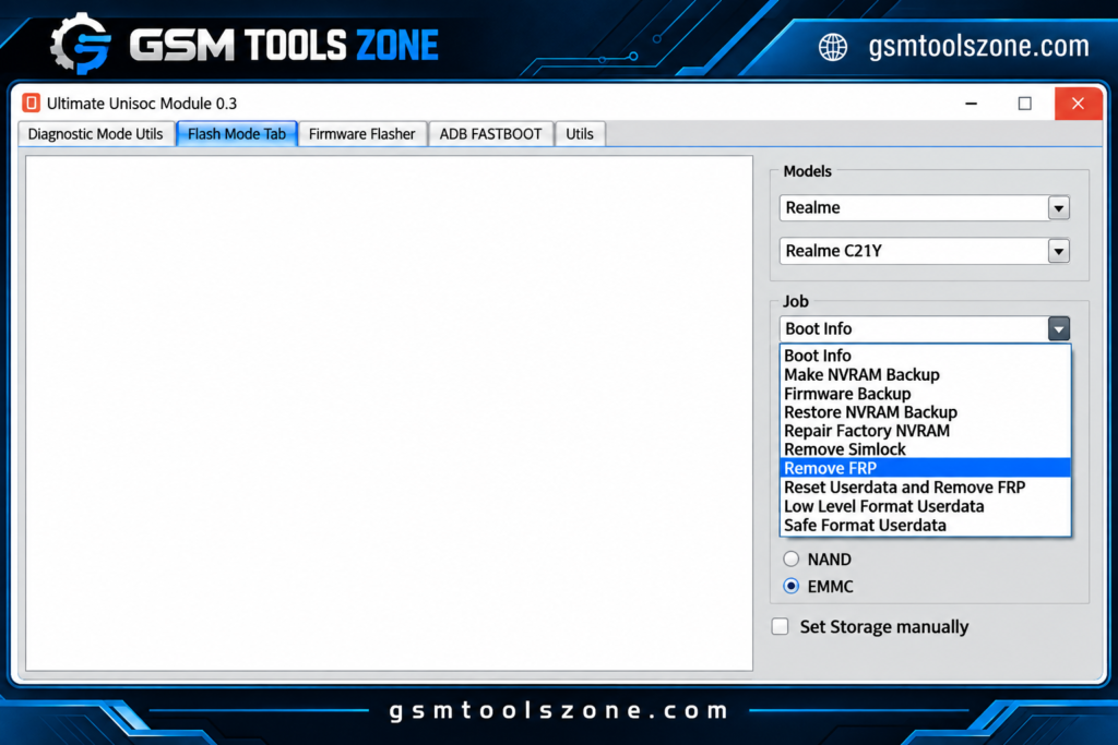 UMT SPD Tool v1.9 interface with Realme SPD flashing and FRP options