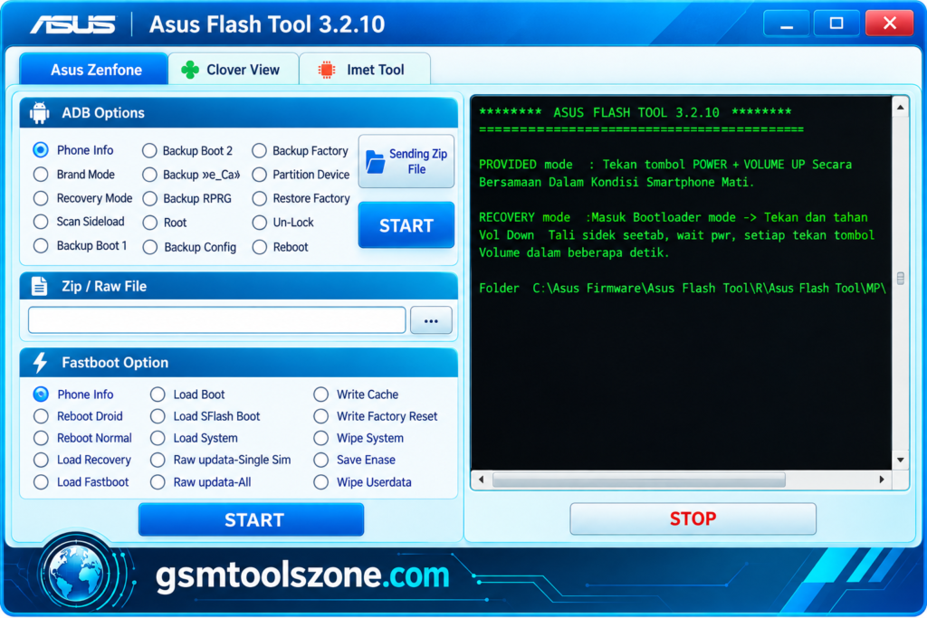 Asus Flash Tool v3.2.10 interface for ASUS device flashing  Copy