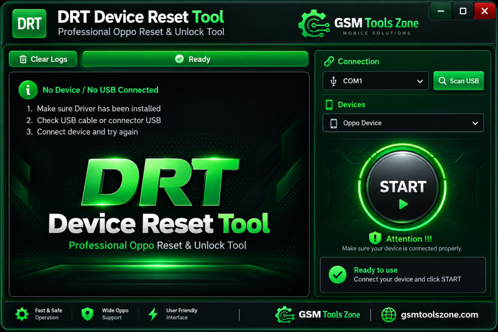 DRT Device Reset Tools interface for Oppo device reset and unlock