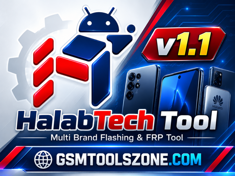 HalabTech Tool v1.1 logo with GSMTOOLSZONE.COM