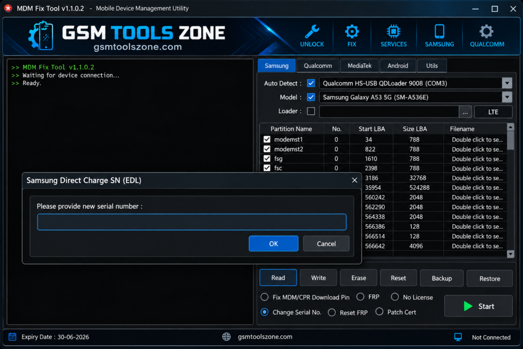 MDM Fix Tool v1.1.0.2 Samsung repair interface