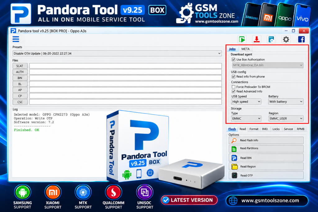 Pandora Tool v9.25 BOX PRO software interface and mobile servicing features