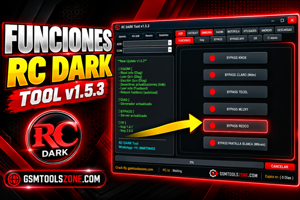RC Dark Tool v1.5.3 functions and bypass options