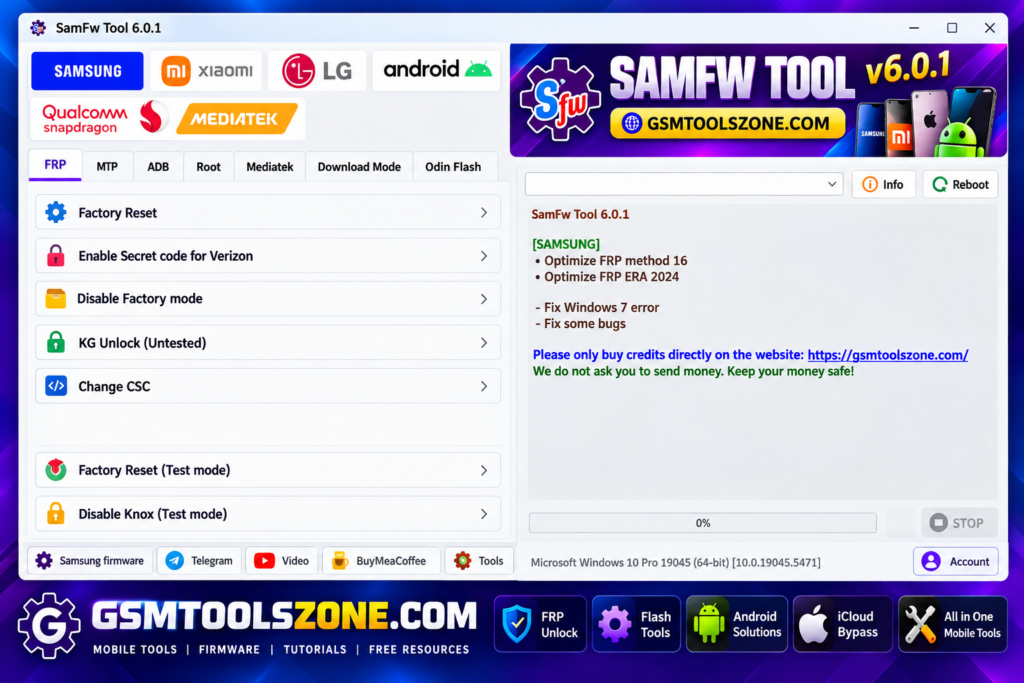 SamFw FRP Tool v6.0.1 latest version interface