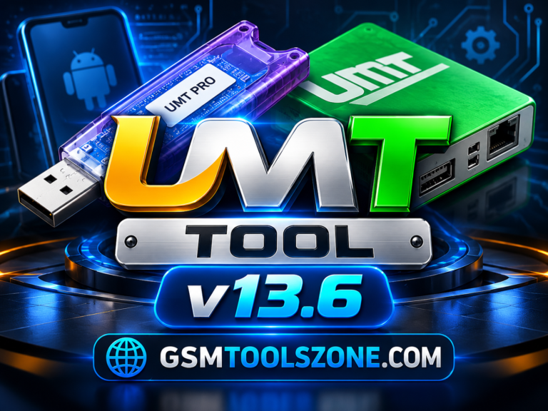 UMT Tool v13.6 logo with GSM Tools Zone branding